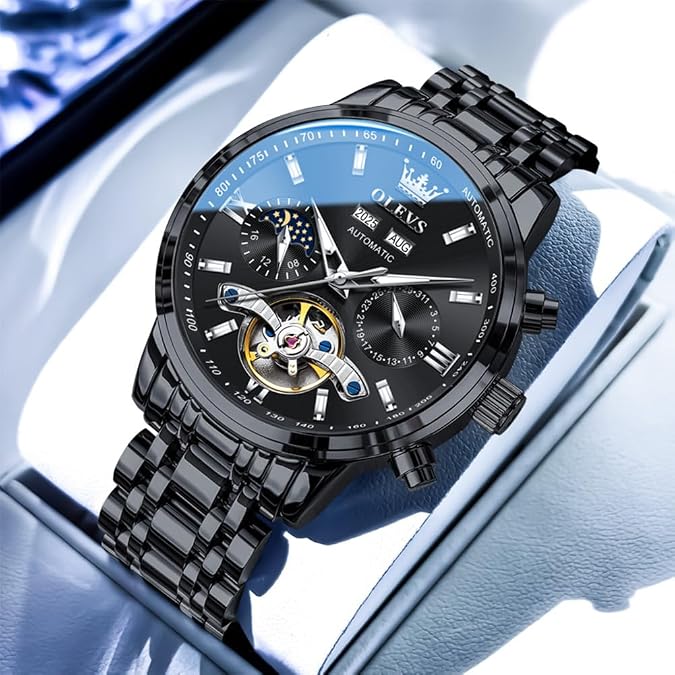 OLEVS Automatic Watches for Men Luxury Skeleton Mechanical Watch Self Winding Date Waterproof Luminous Mens Watch