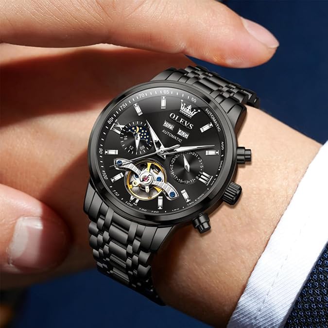 OLEVS Automatic Watches for Men Luxury Skeleton Mechanical Watch Self Winding Date Waterproof Luminous Mens Watch