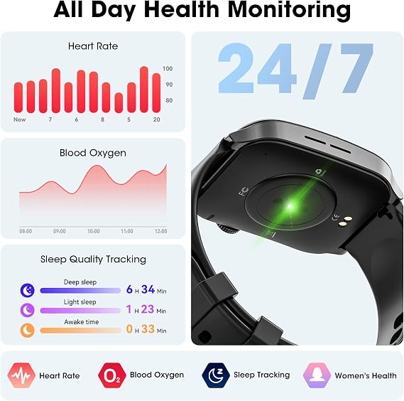 Smart Watches for Men Women, 1.91" HD Curve Screen Smartwatch (Answer/Make Call), Activity Fitness Tracker with Heart Rate Sleep Monitor Pedometer, 100+ Sport Modes, Smart Watch for Android