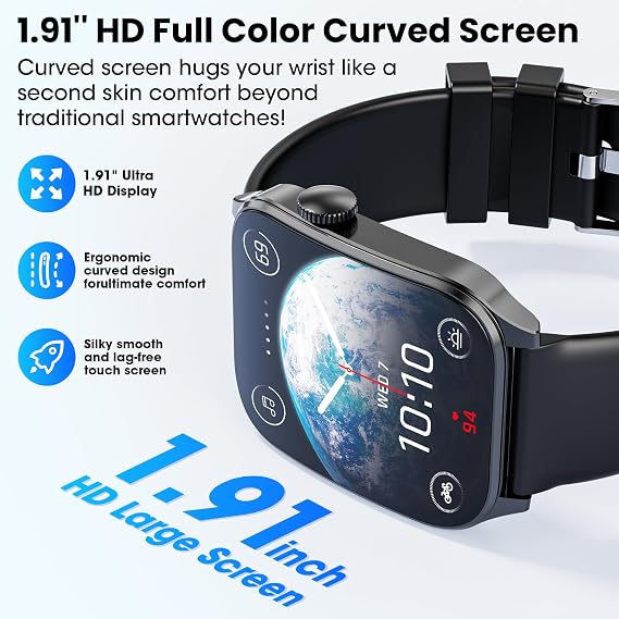 Smart Watches for Men Women, 1.91" HD Curve Screen Smartwatch (Answer/Make Call), Activity Fitness Tracker with Heart Rate Sleep Monitor Pedometer, 100+ Sport Modes, Smart Watch for Android